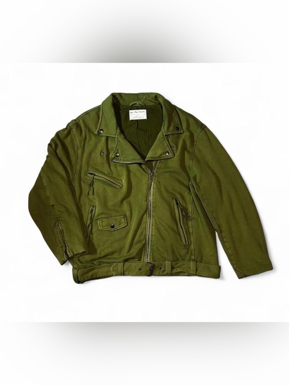 Free People Rebel Knit Olive Green Women’s Moto Jacket - Boho Indie - Picture 2 of 7